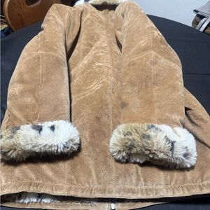 Women's Tan Bomber Jacket with Faux Fur Trim